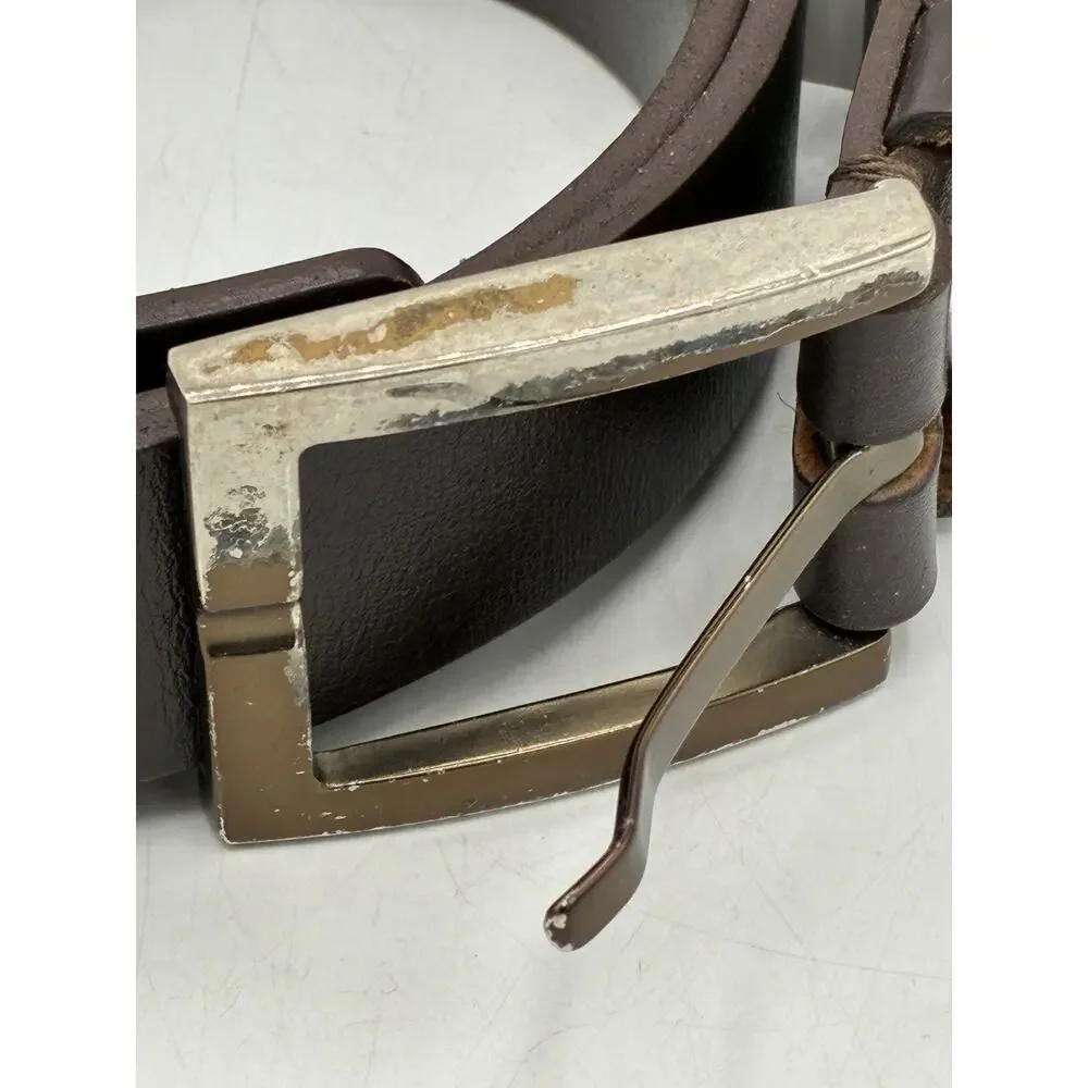 Kenneth Cole Men’s Brown Leather Belt Size 42 Made Argentina Silver Buckle